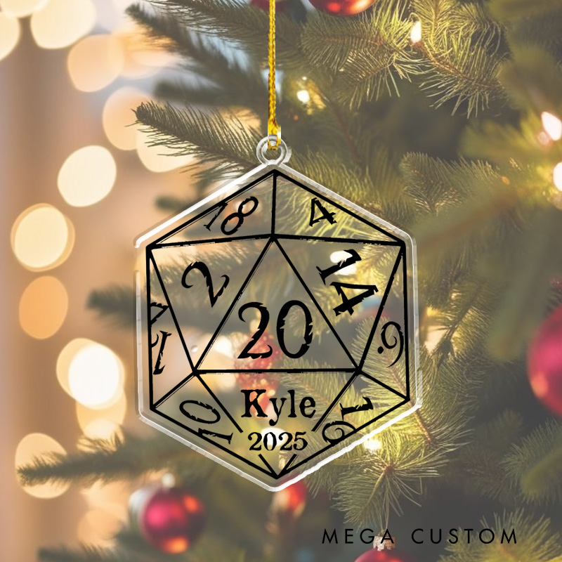 Personalized D20 Christmas Ornament Custom Ornament for D&d Player Fantasy Adventure Gift for Geek Game Lover