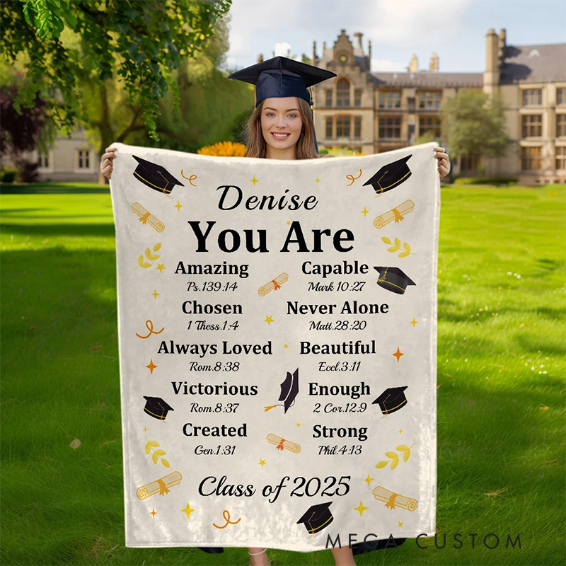 Personalized Graduation Cap Bible Chapter Soft Throw Blanket with Name and Year Home Decor Graduation Inspiring Gift for Christian Graduates