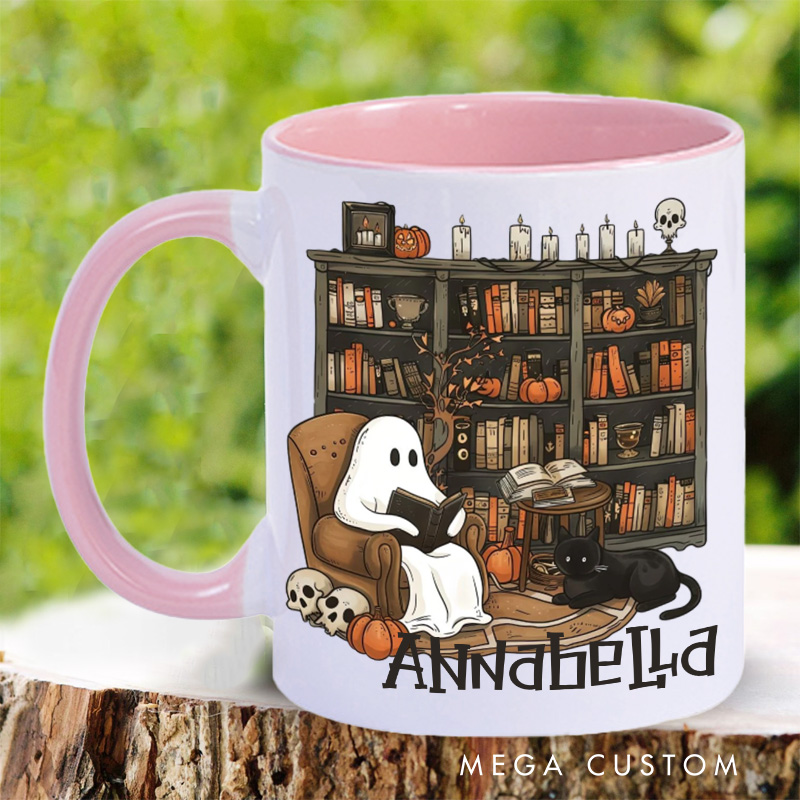 Personalized Ghost Reading Mugs Book Lover Mug with Name Pumpkin Mug Halloween Coffee Mug Book Lover Gift Bookish Gift Reading Gift