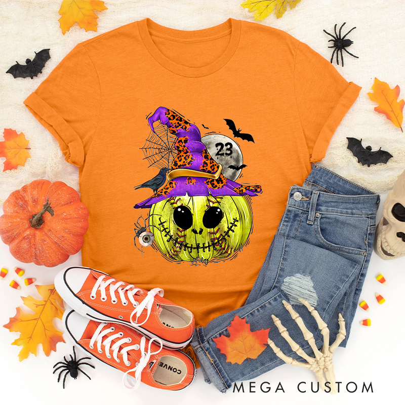 Personalized Enchanted Softball Pumpkin Witch T-Shirt with Custom Number