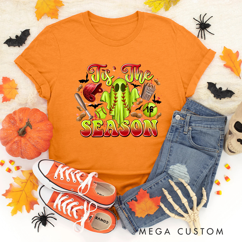 Personalized Halloween Softball Ghostly Cheer t-shirt with Custom Number