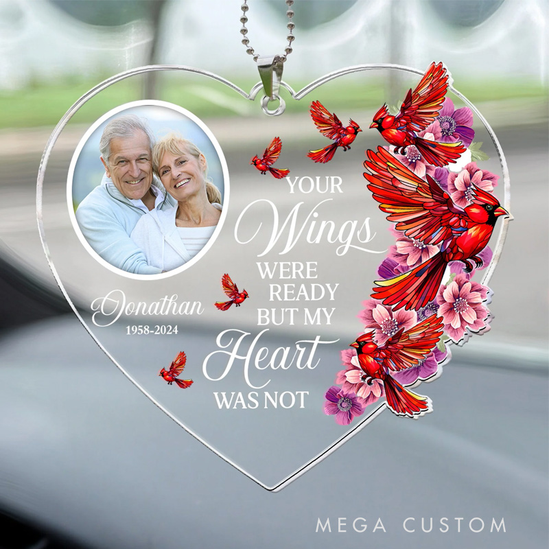 Personalized Photo Rear View Mirror Accessory Your Wings Were Ready Memorial Ornament Custom Acrylic Ornament Sympathy Gift