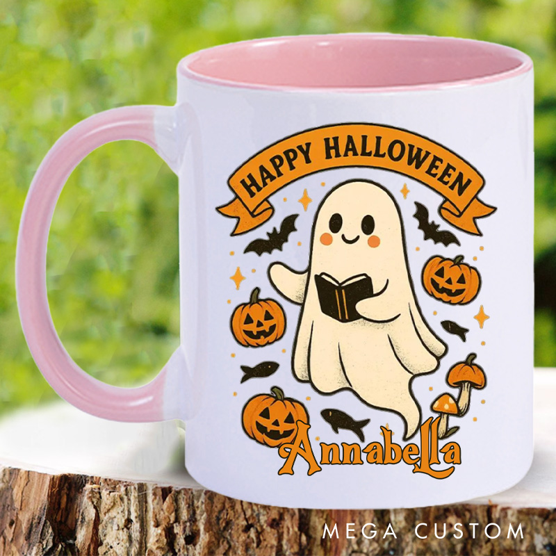 Personalized Happy Halloween Spooky Mugs Custom Book Lover Coffee Mug with Name Pumpkin Mug Book Lover Gift Bookish Gift Reader Halloween Gift