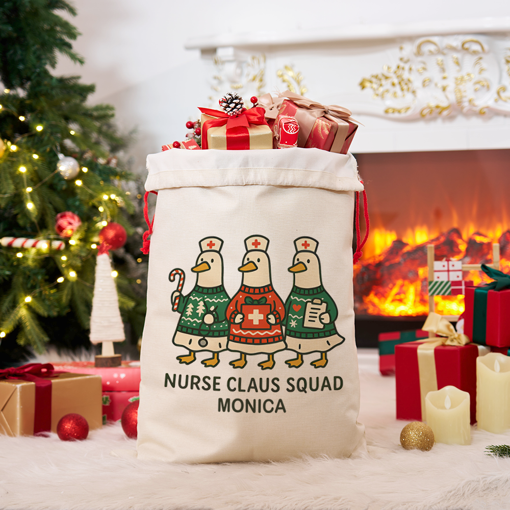 Personalized Nurse Christmas Sack Custom Nurse Claus Squad Design Sack Xmas Gift for Nurse