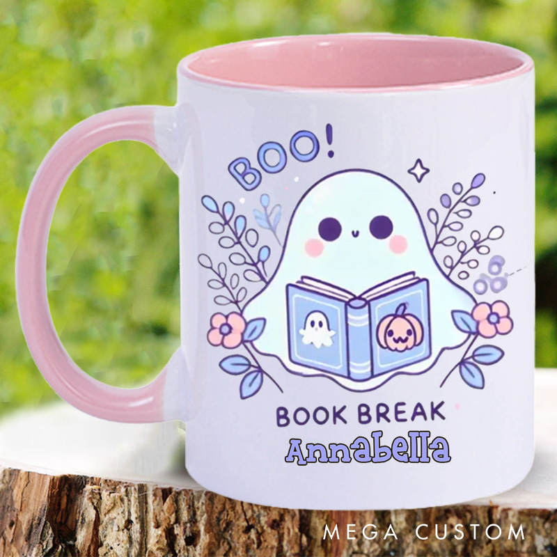 Personalized Cute Reading Ghost Mugs Custom Book Lover Mug with Name Ghost with Books Mug Book Lover Gift Bookish Halloween Gift