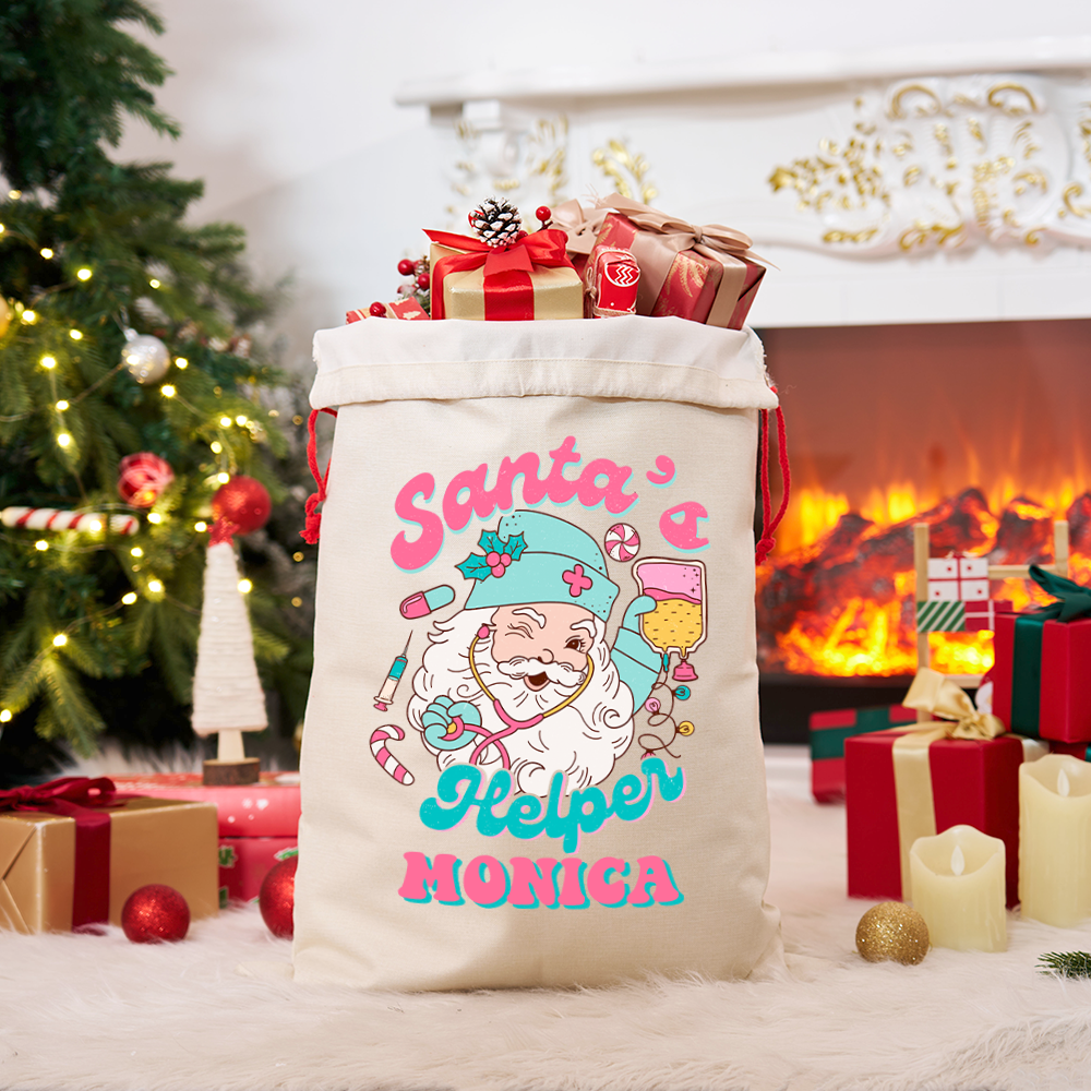 Personalized Nurse Christmas Sack Custom Santa's Helper Design Sack Xmas Gift for Nurse