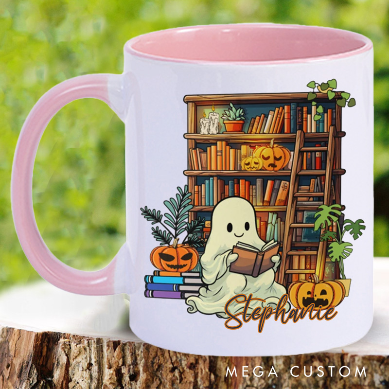 Personalized Ghost Reading Mugs Custom Bookish Halloween Mug with Name Bookworm Mug Book Lover Gift Reading Lover Halloween Gift