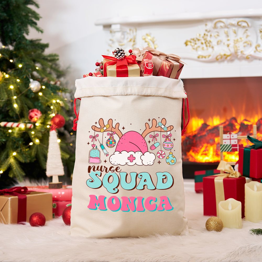 Personalized Nurse Christmas Sack Custom Nurse Squad Design Sack Xmas Gift for Nurse