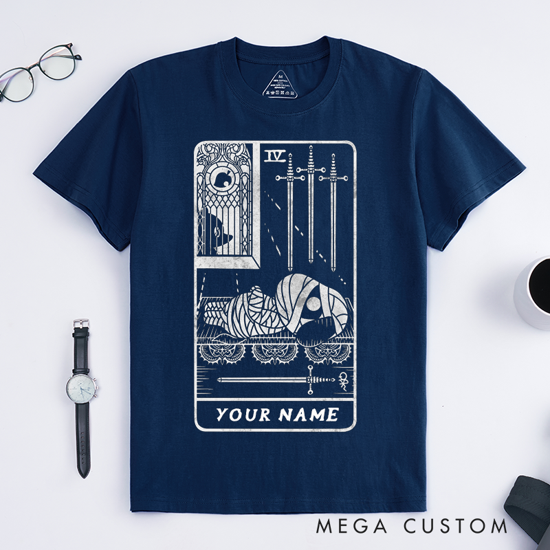 Personalized Tarot Lovers Classic T-Shirts Lucky as Four of Swords T-Shirt Tarot Collection Gift Gift Clothing