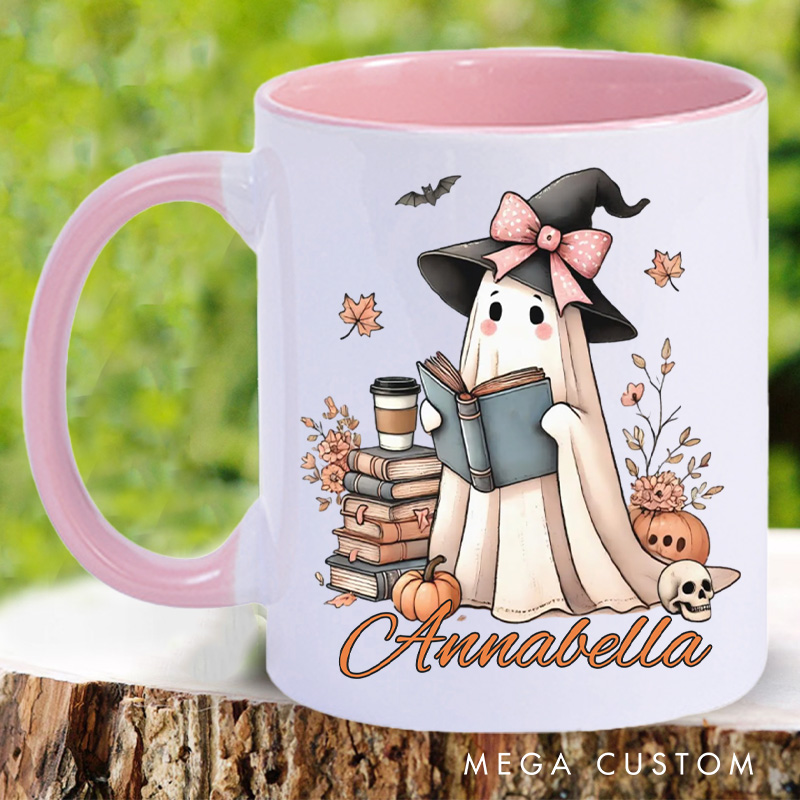 Personalized Ghost with Book Mugs For Halloween Lover Custom Reading Ghost with Name Book Lover Gift Reading Lover Gift Halloween Gift