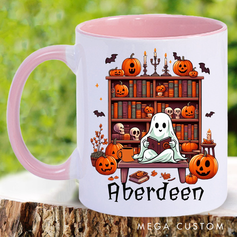 Personalized Ghost Library Mugs Halloween Spooky Mug with Name Custom Reading Ghost Book Lover Gift Bookish Gift Halloween Gift
