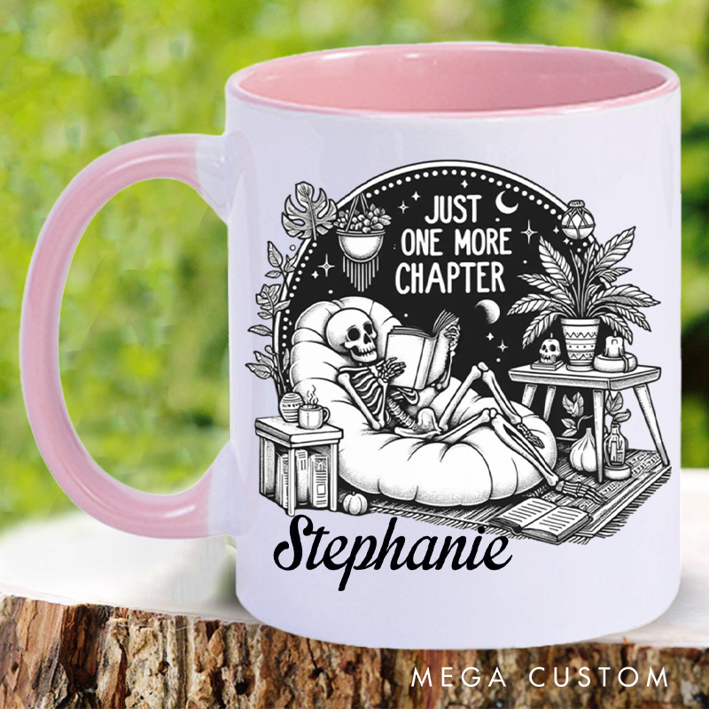 Personalized Just One More Chapter Mugs Halloween Skeleton Mug with Name Custom Spooky Mug Book Lover Gift Librarian Gift Halloween Gift