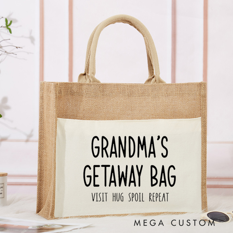Personalized Grandma's Getaway Bag Tote Bag Gift for Traveling Lovers Vacation Gift Jute Bag for Her