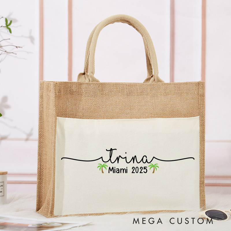Personalized Beach Vacation Tote Bag Gift for Traveling Lovers Vacation Gift Jute Bag for Her
