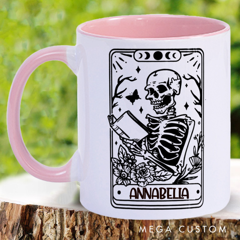 Personalized Tarot Book Mugs Custom Reading Skeleton Coffee Mug with Name Bookish Mug Book Lover Gift Librarian Gift Halloween Gift