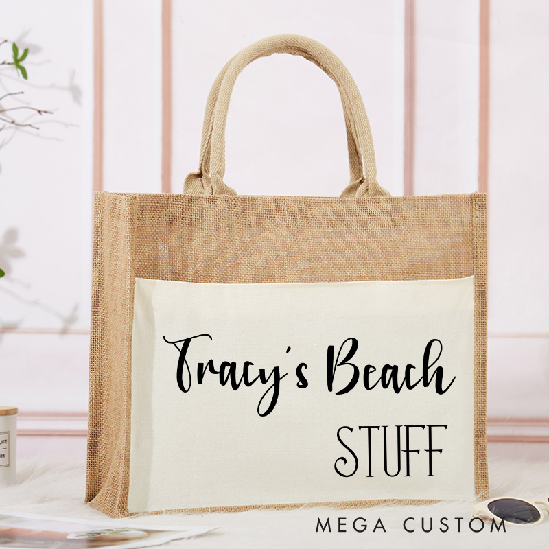Personalized Beach Stuff Tote Bag Gift for Traveling Lovers Beach Vacation Gift Jute Bag for Her