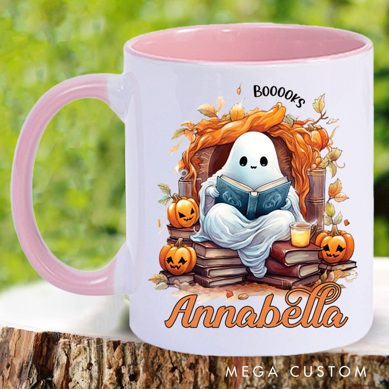 Personalized Ghost Reading Book Mugs Custom Ghost Halloween Coffee Mug with Name Bookish Mug Book Lover Gift Librarian Gift Halloween Gift
