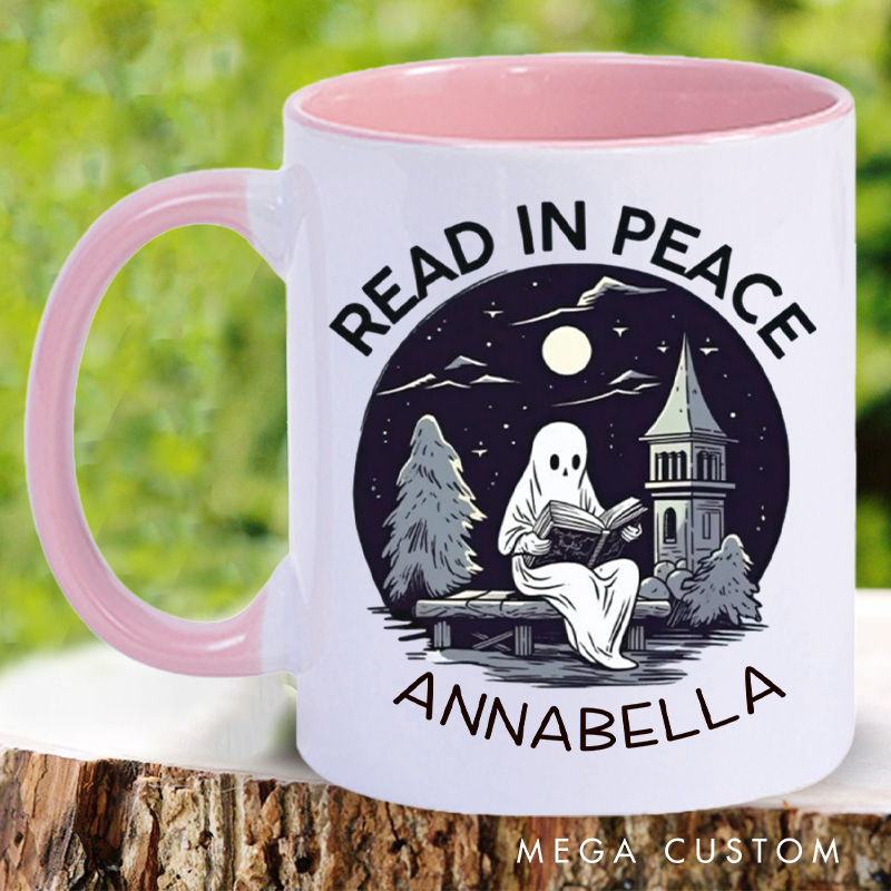 Personalized Read in Peace Mugs Custom Reading Ghost Halloween Coffee Mug with Name Librarian Mug Book Lover Gift Bookish Gift Halloween Gift