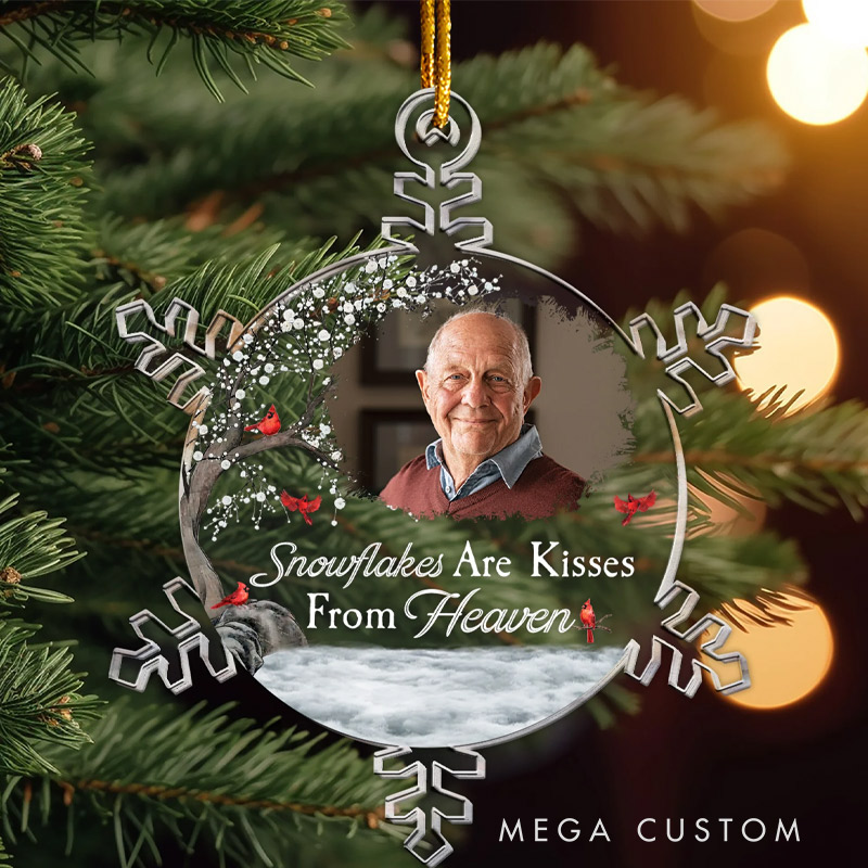 Personalized Memorial Photo Ornament Snowflakes Are Kisses From Heaven Sympathy Keepsake Gift Custom Acrylic Ornament Memorial Gift