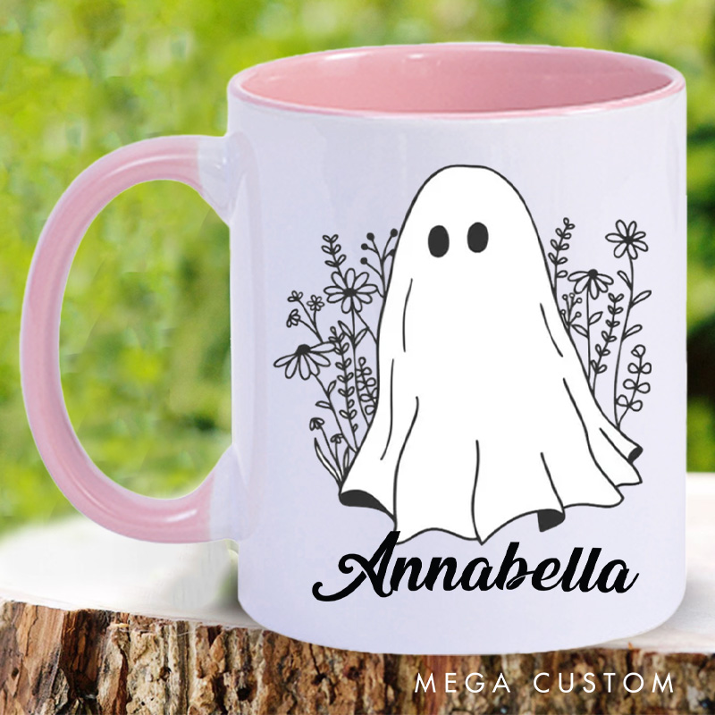 Personalized Wildflower Ghost Mugs Floral Ghost Halloween Coffee Mug with Name Flower Halloween Mug Book Lover Gift for Librarian Gift