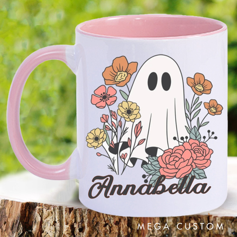 Personalized Cute Ghost Mugs Custom Flower Ghost Coffee Mug with Name Fall Birthday Gift Book Lover Gift for Bookish Gift