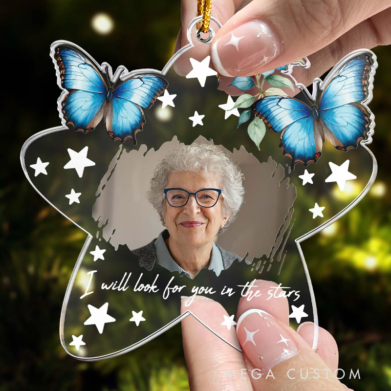 Personalized Memorial Photo Ornament I Will Look For You In The Stars Sympathy Keepsake Gift Custom Acrylic Ornament Memorial Gift