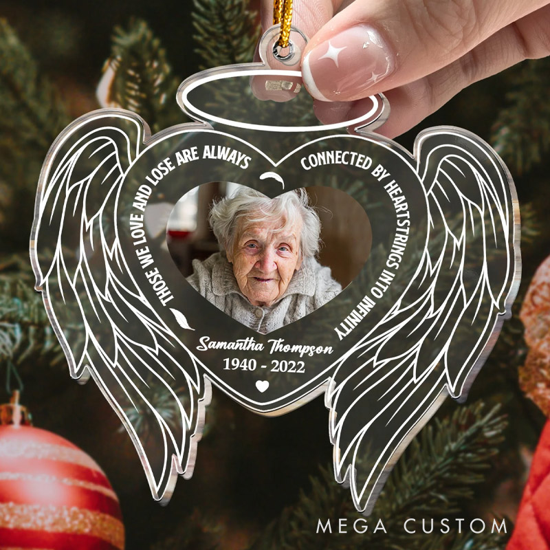Personalized Memorial Photo Ornament Connected To Infinity Sympathy Keepsake Gift Custom Wings Shaped Acrylic Ornament Memorial Gift