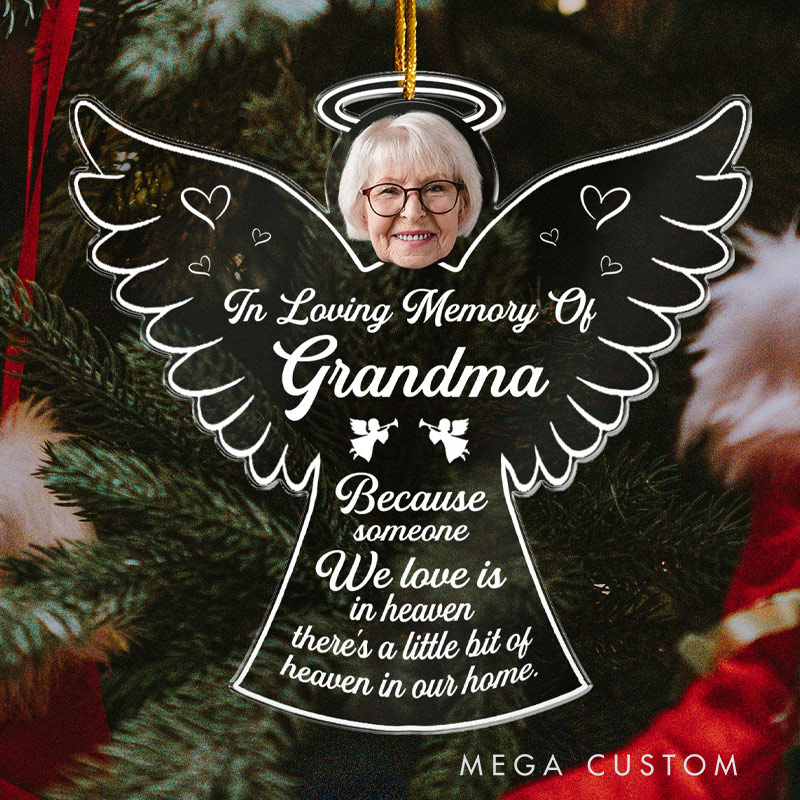 Personalized Memorial Photo Ornament Heaven In Our Home Sympathy Keepsake Gift Custom Angle Shaped Acrylic Ornament Memorial Gift