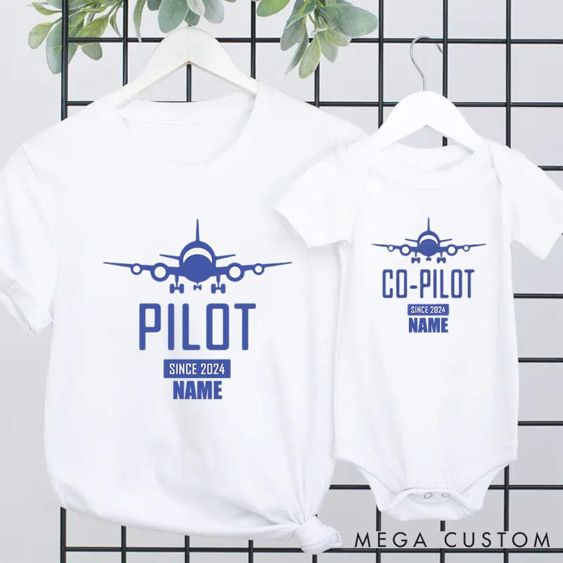 Personalized Father's Day Gift Pilot and Co Pilot Theme Airplane Pattern Design Matching Outfit
