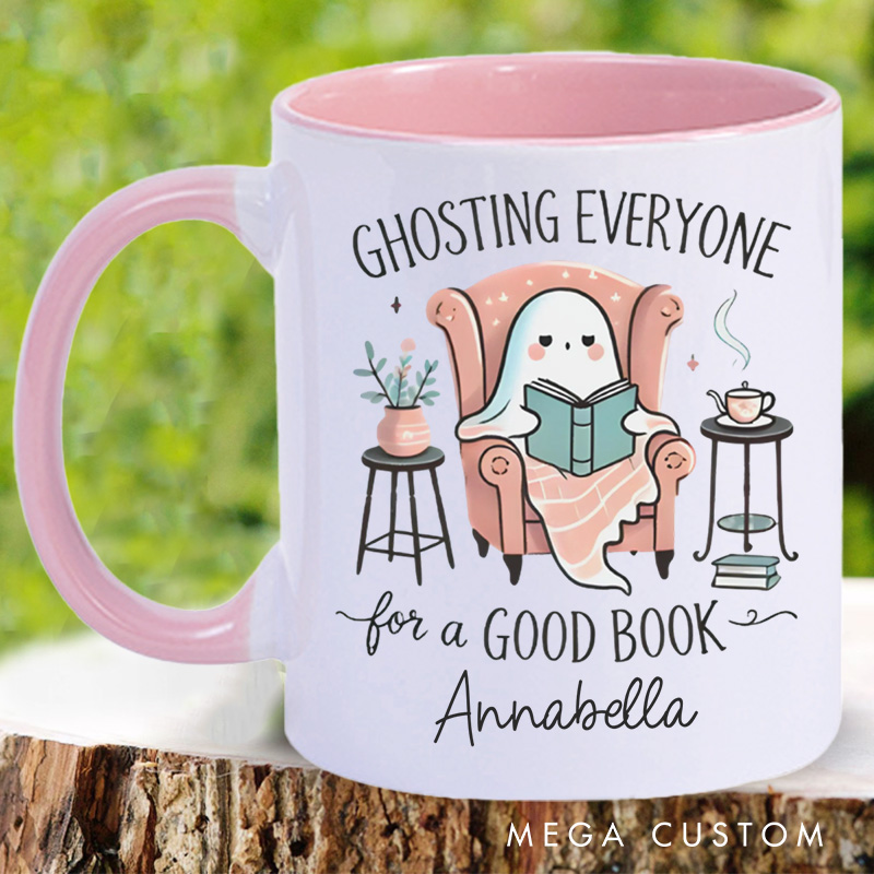 Personalized Ghosting Everyone for a Good Book Mugs Custom Ghost Reading Coffee Mug with Name Librarian Mug Book Lover Gift for Halloween Gift