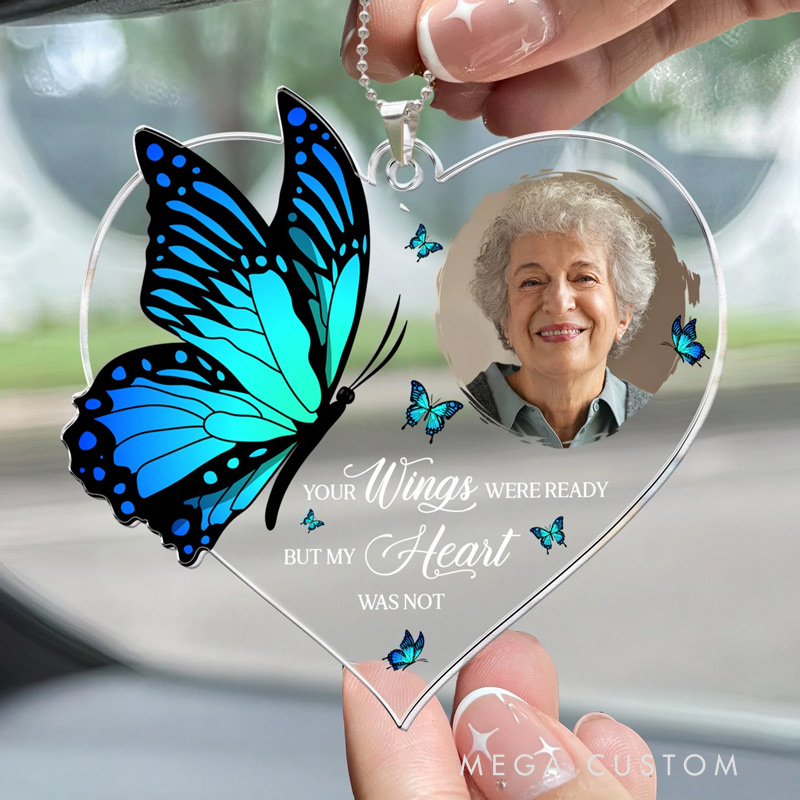 Personalized Photo Rear View Mirror Accessory Memorial Car Hanger Your Wings Were Ready Ornament Custom Acrylic Ornament 