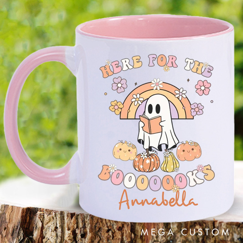 Personalized Here for the Booooooks Mugs Custom Ghost Reading Books Coffee Mug with Name Pumpkin Mug Book Lover Gift for Halloween Gift