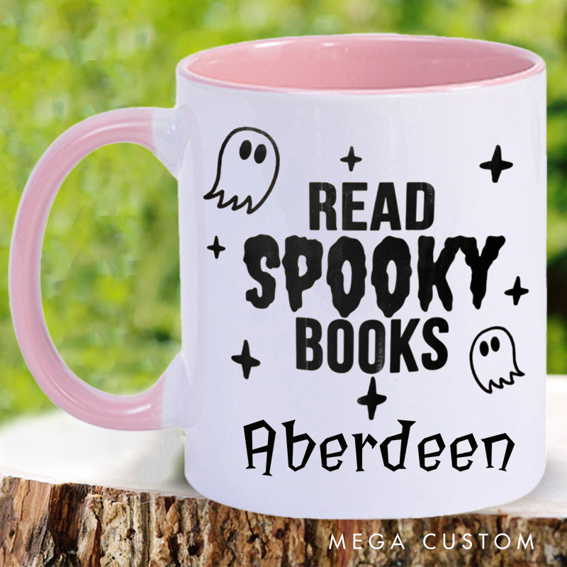 Personalized Read Spooky Books Mugs Custom Ghost Reading Books Coffee Mug with Name Halloween Spooky Mug Book Lover Gift for Halloween Gift