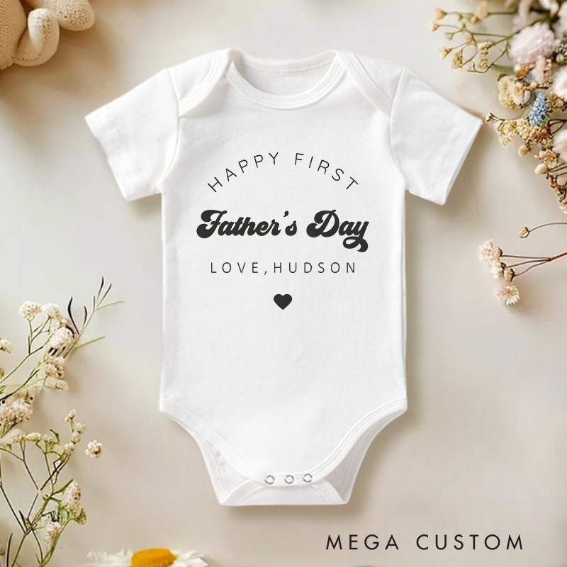 Personalized Happy First Fathers Day Baby Onesie Funny Gift for Baby