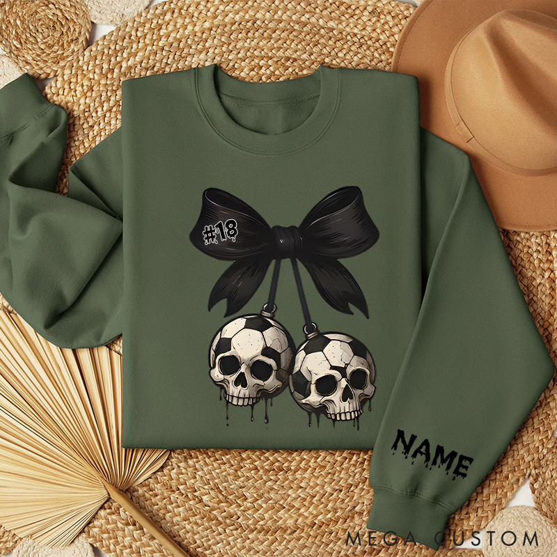 Personalized Spooky Soccer Sweatshirt Featuring Custom Number and Skull Graphics 
