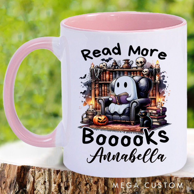 Personalized Read More Booooks Mugs Custom Reading Ghost Coffee Mug with Name Spooky Ghost Mug Book Lover Gift for Halloween Gift