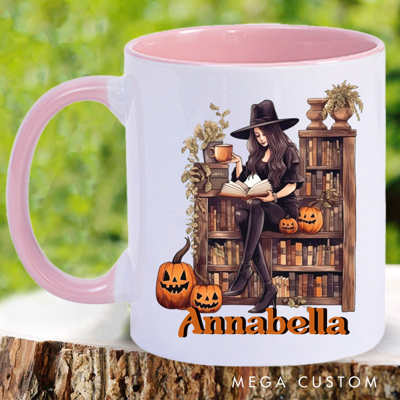 Personalized Witchy Reading Mugs Custom Pumpkin Coffee Mug with Name Halloween Librarian Mug Book Lover Gift for Halloween Gift