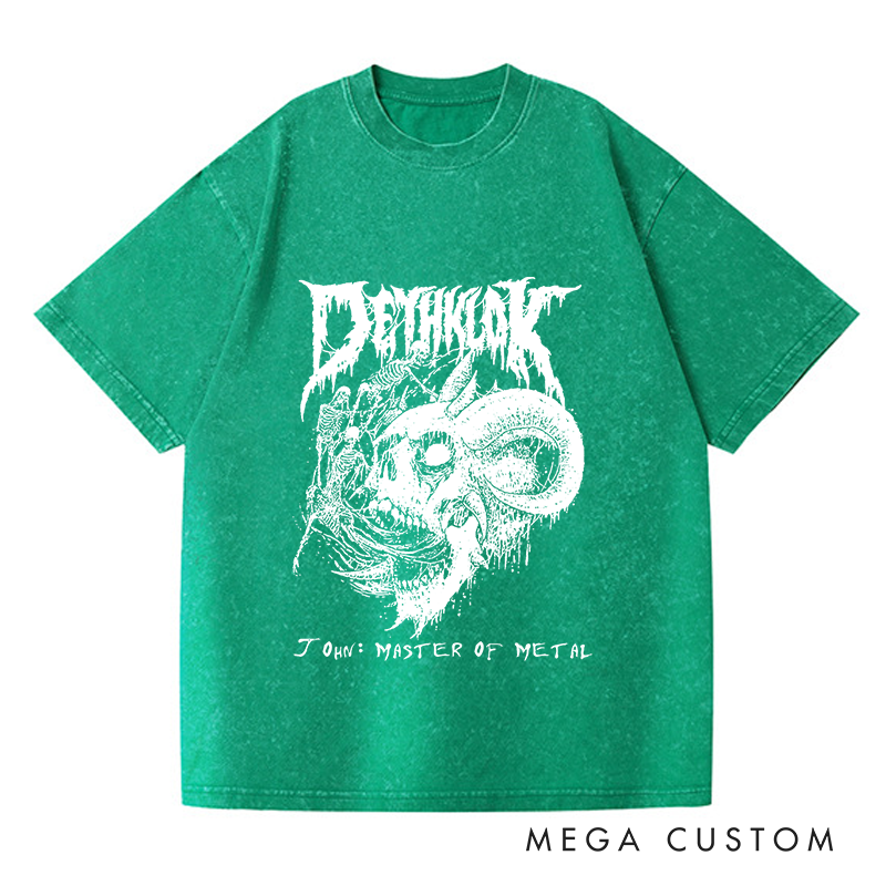 Personalized Washed T-Shirts Dark Metal Skull Artistic and Bold Graphic T-Shirt