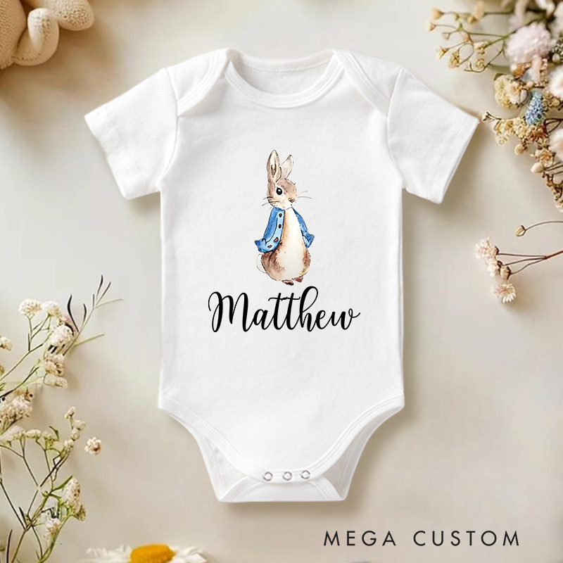 Personalized Name Cute Bunny Easter Baby Onesie Gift for Baby