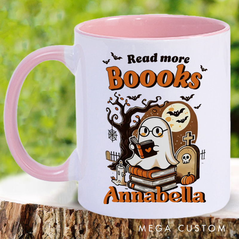 Personalized Read More Boooks Mugs Custom Ghost Reading Coffee Mug with Name Spooky Ghost Mug Book Lover Gift for Librarian Gift