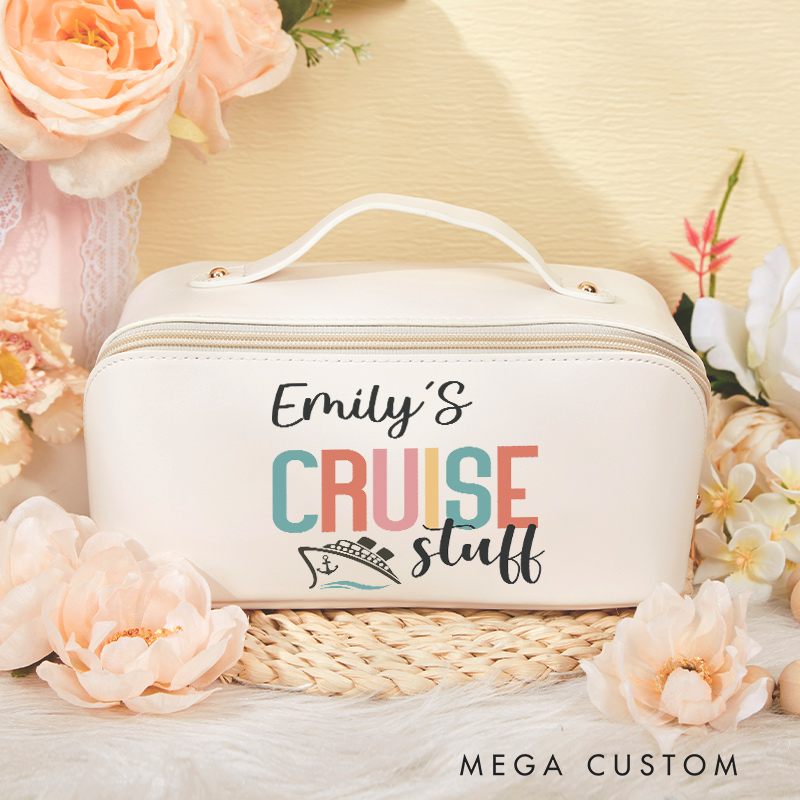 Personalized Cruise Stuff Cosmetic Bag for Traveling Lovers Custom Travel Makeup Bag Leather Toiletry Bag for Her