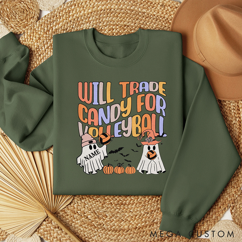 Personalized "Will Trade Candy for Volleyball" Sweatshirt with Customizable Details 
