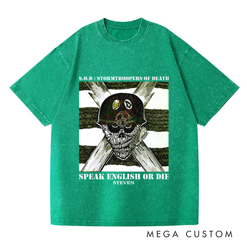 Personalized Washed T-Shirts Skull and Crossbones Military-Inspired Bold Graphic T-Shirt