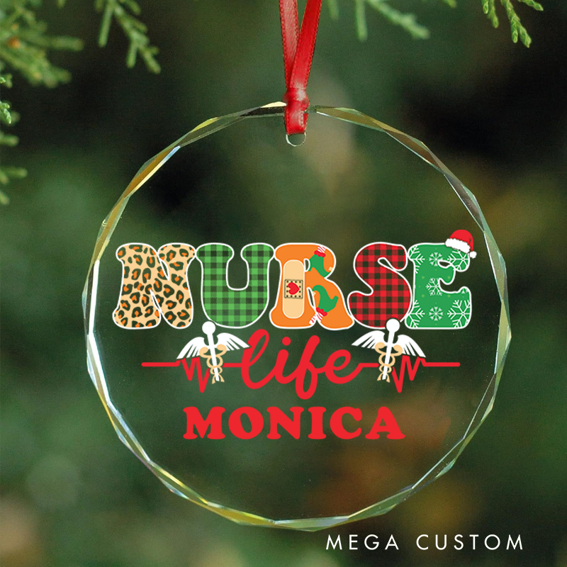 Personalized Nurse Christmas Glass Ornament Custom Nurse Life Design Christmas Gift for Nurses