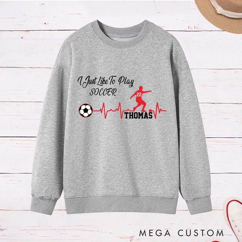 Personalized Soccer Sweatshirt with Custom Name, Number, and Heartbeat Design
