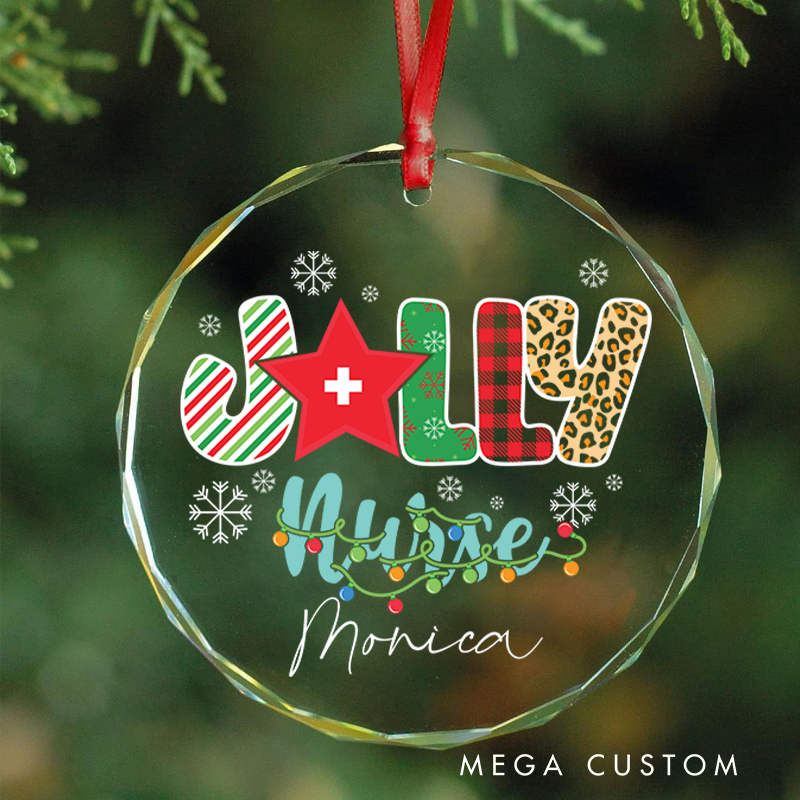 Personalized Nurse Christmas Glass Ornament Custom Jolly Nurse Design Christmas Gift for Nurses