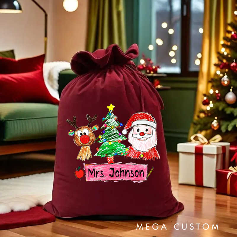 Personalized Velvet Santa Sack Christmas Gift Bag for Teachers Rudolph Christmas Tree Santa Claus Design Gift Bags Christmas Party Supplies Favors