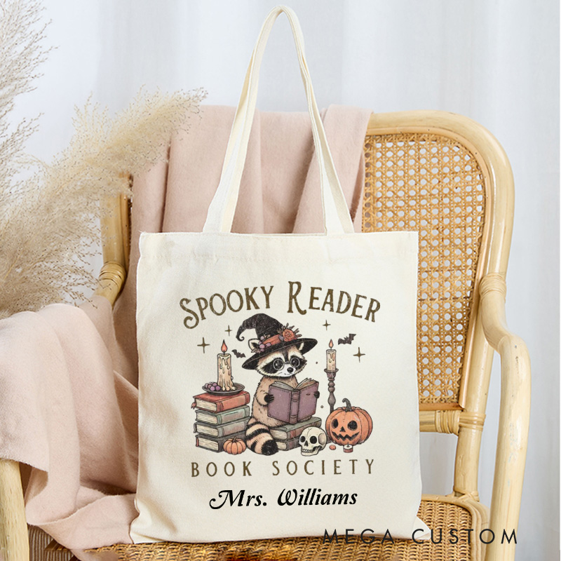 Personalized Spooky Reader Book Society Tote Bag Custom Spooky Reader Bag with Name Library Canvas Tote Bag Book Lover Gift Bookish Halloween Gift