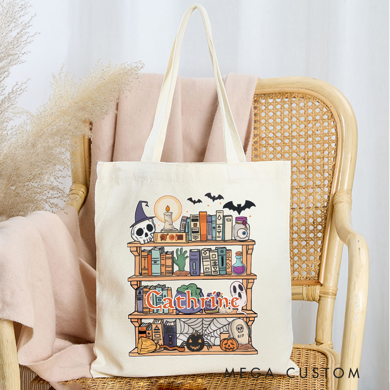 Personalized Hangin' With My Boos Halloween Tote Bag Custom Ghost Bag with Name Pumpkin Tote Bag Book Lover Gift Reading Lover Gift Halloween Gift