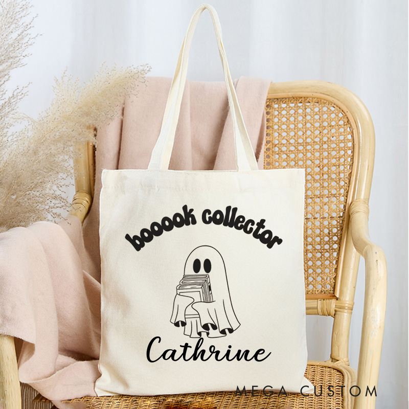 Personalized Book Collector Tote Bag Custom Bookish Ghost Bag with Name Scary Book Club Bag Book Lover Gift Reading Lover Gift Halloween Gift